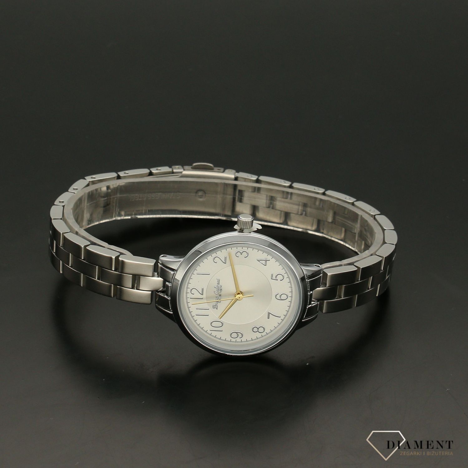 Zegarek damski BRUNO CALVANI srebrny ze złotymi wskazówkami BC9596  SILVER GOLD. Zegarek damski w srebrnej kolorystyce ze złotymi wskazówkami. Zegarek damski wyposażony w mechanizm kwarcowy zasilany (2).jpg